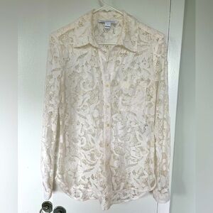 Diane von Furstenberg Lace Button Up Top Cream White Blouse Size 4